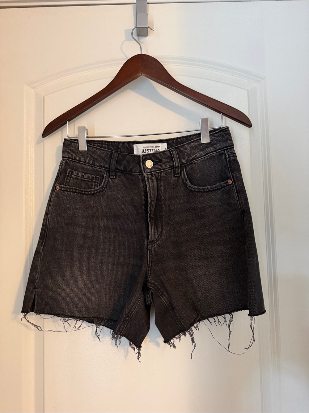 Dynamite Black High-Rise Frayed Denim Shorts